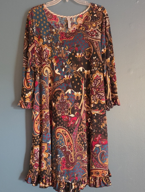Honeyme Curvy Dresses & Skirts - Boho Paisley A-Line Dress in Teal & Burgundy